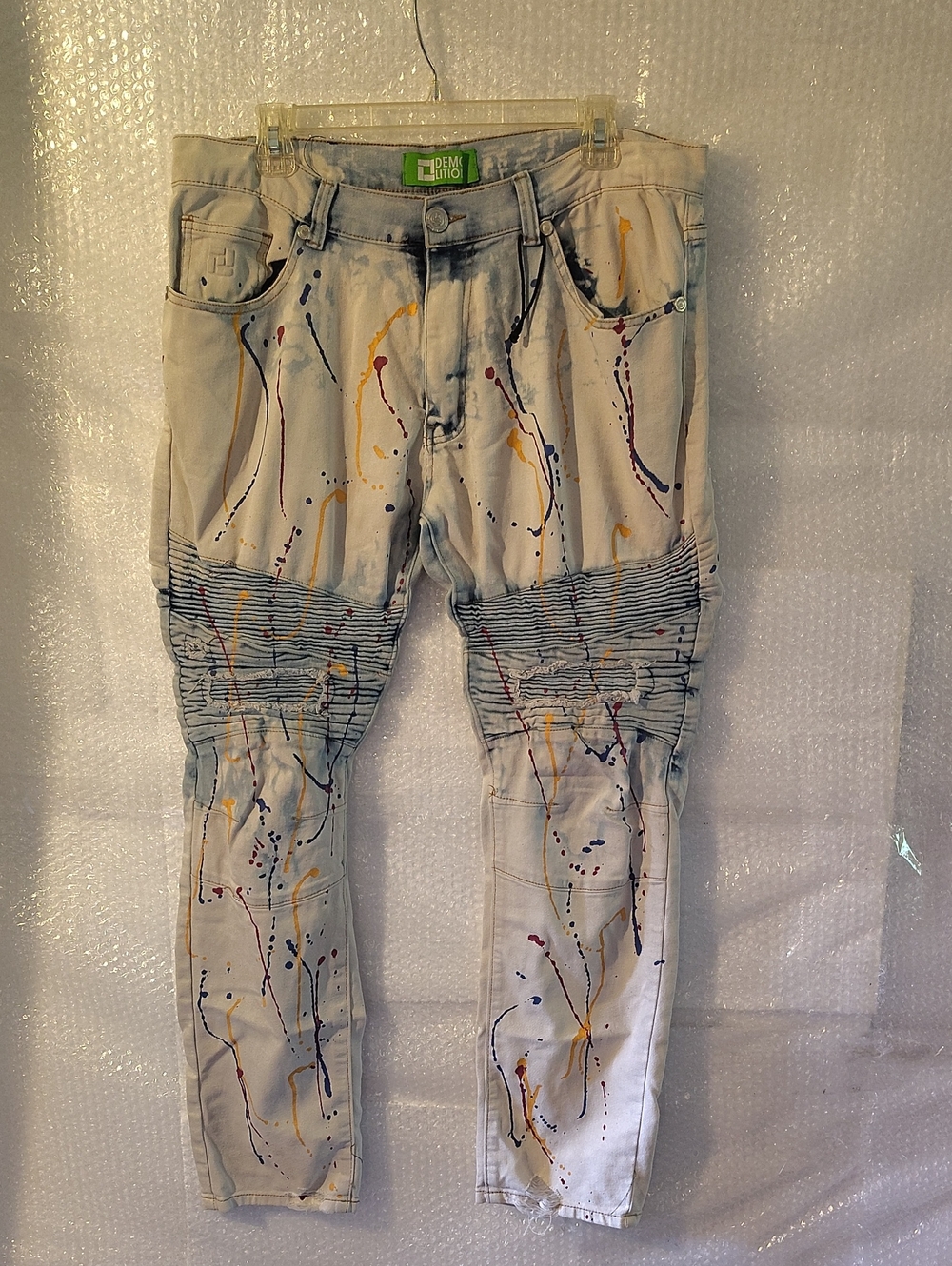 Demolition Limited Edition Mens 34 Light Wash Denim Jeans with Branded Button